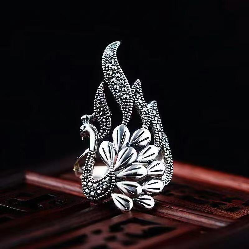 Men's Adjustable Ethnic Peacock Open Ring