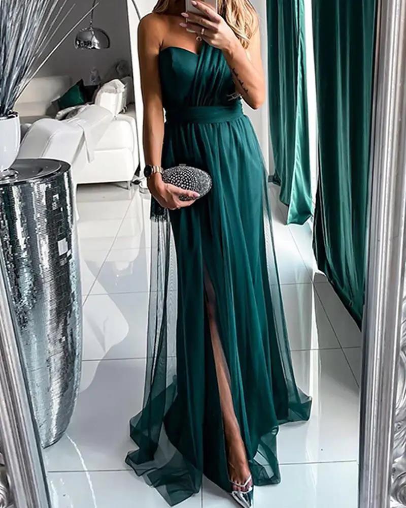 new temperament commuter ins long dress solid color suspender dress evening dress backless