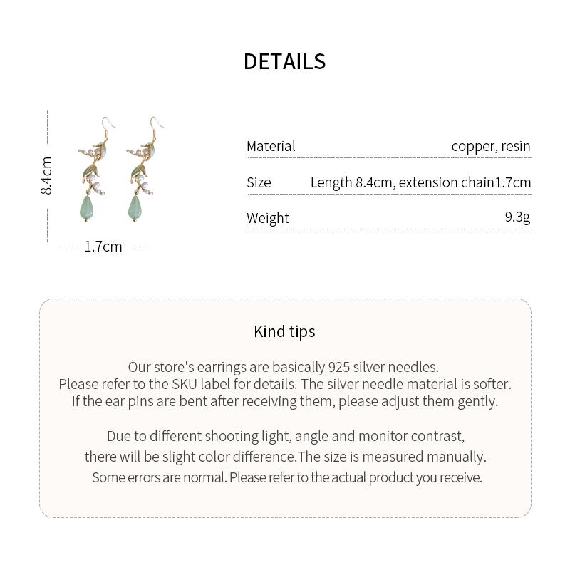 Lily Of The Valley Leaf Water Drop Resin Dangle Earrings For Women Partysu New In Earring Hook Vintage Fashion Cheongsam Jewelr