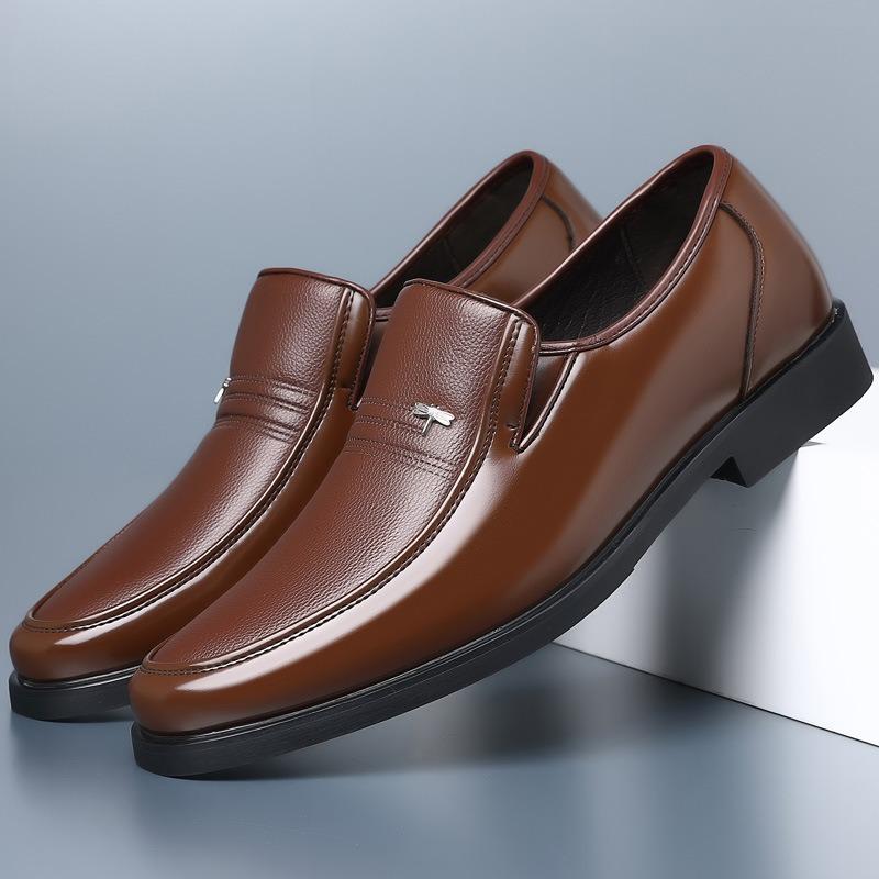Casual leather shoes men's summer leather business dress soft leather soft bottom breathable thin black medium dad men's shoes