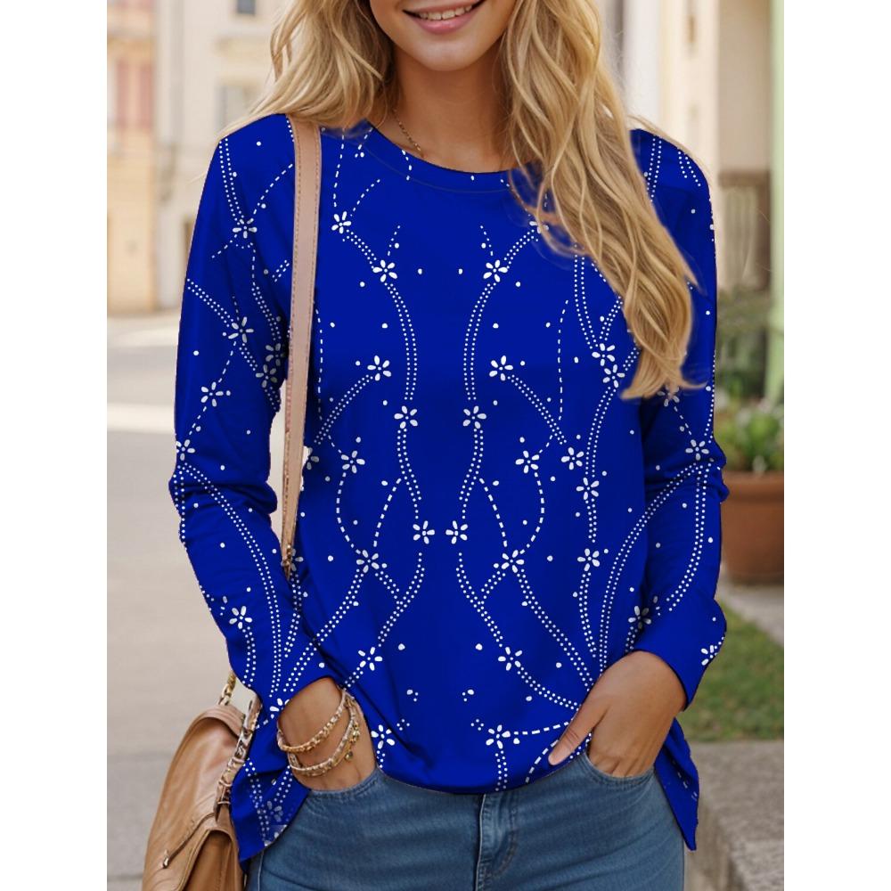 Women's T-Shirts Graphic Geometric Tees Fashion Stylish Long Sleeve T-shirts O-Neck Regular Tops Summer Casual Pullover