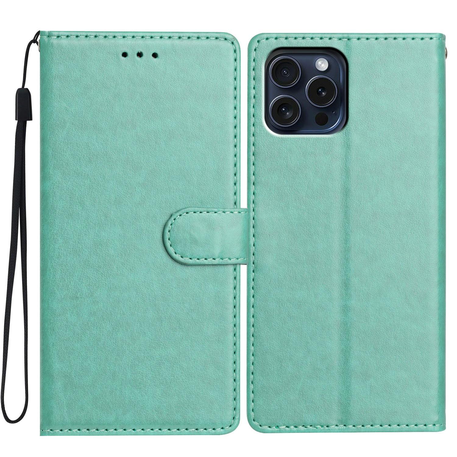 For iPhone 16 Pro Leather Phone Case Wallet Stand Cover with Handy Strap G