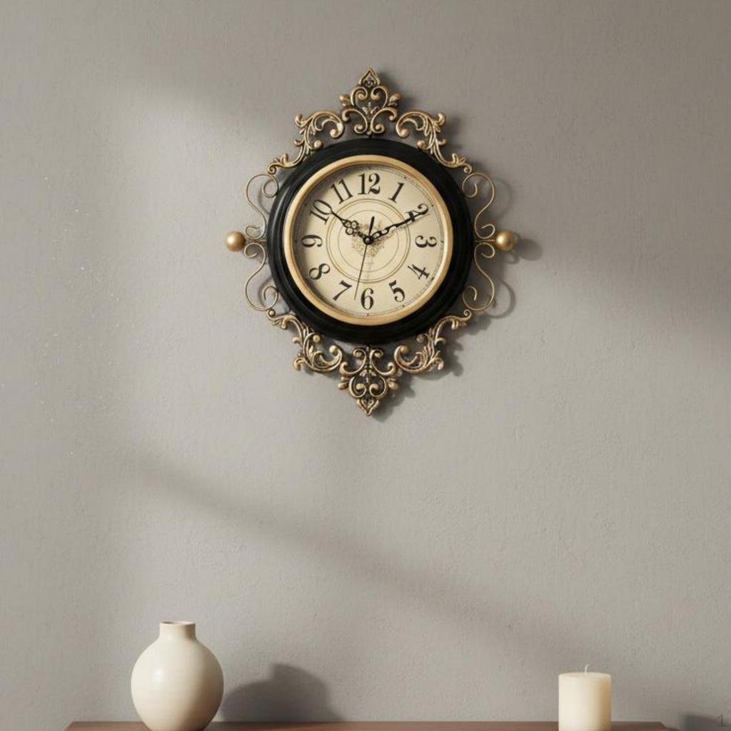 Ornate European Wall Clock Read Vintage Black S