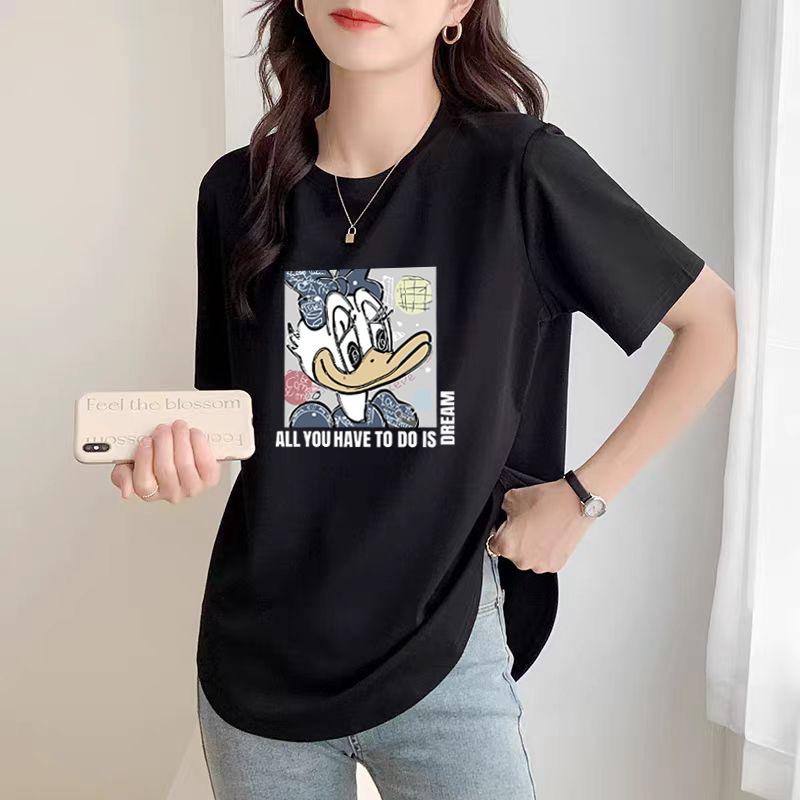 White Short-sleeved T-shirt for Women's Summer New Curved Hem Loose Solid Color Half-sleeved Stylish Unique Top