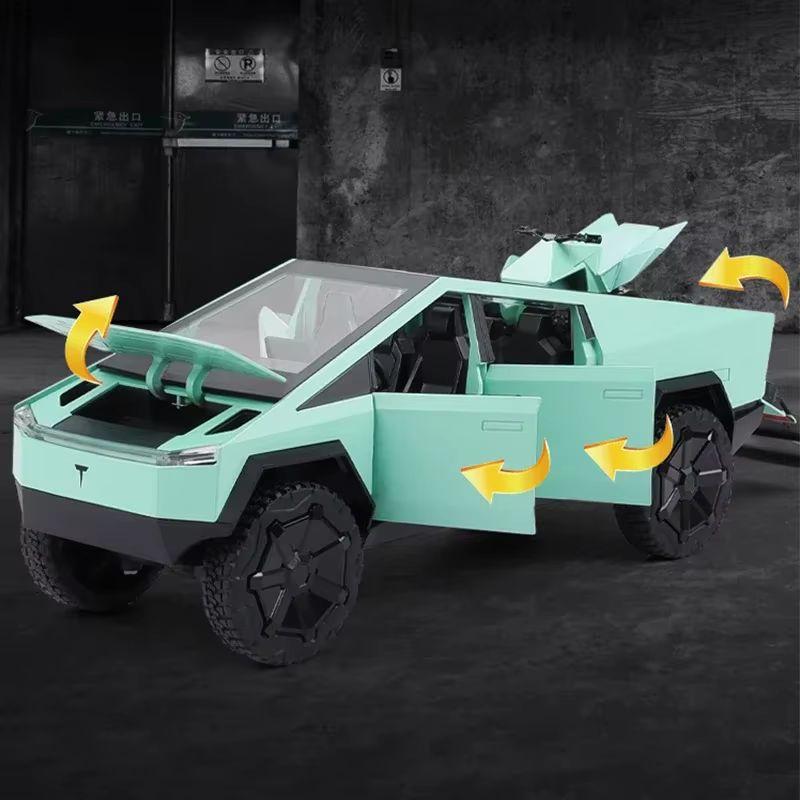 Tesla Cybertruck 1:24 Modello di Auto in Lega pressofusa Pick-up Suono Luci Porta Apribile Bagagliaio Collezionabile Regalo Compleanno Bambini Giocattolo