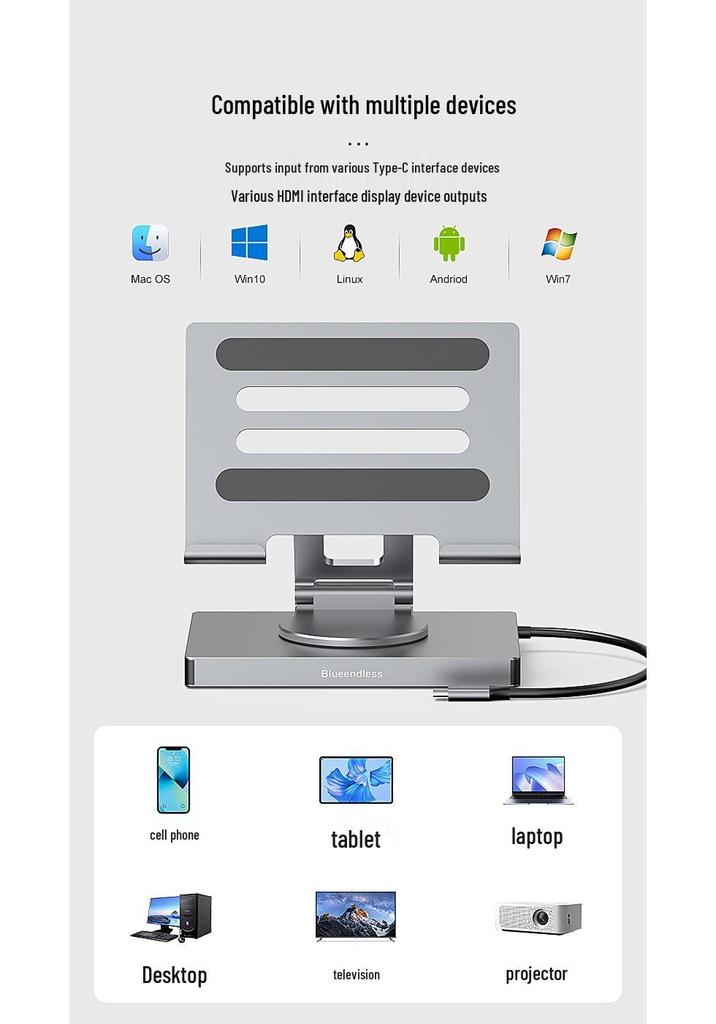 Station d'accueil pour tablette avec HDMI, Ethernet, Hub USB 3.0, Support Rotatif et Pliable