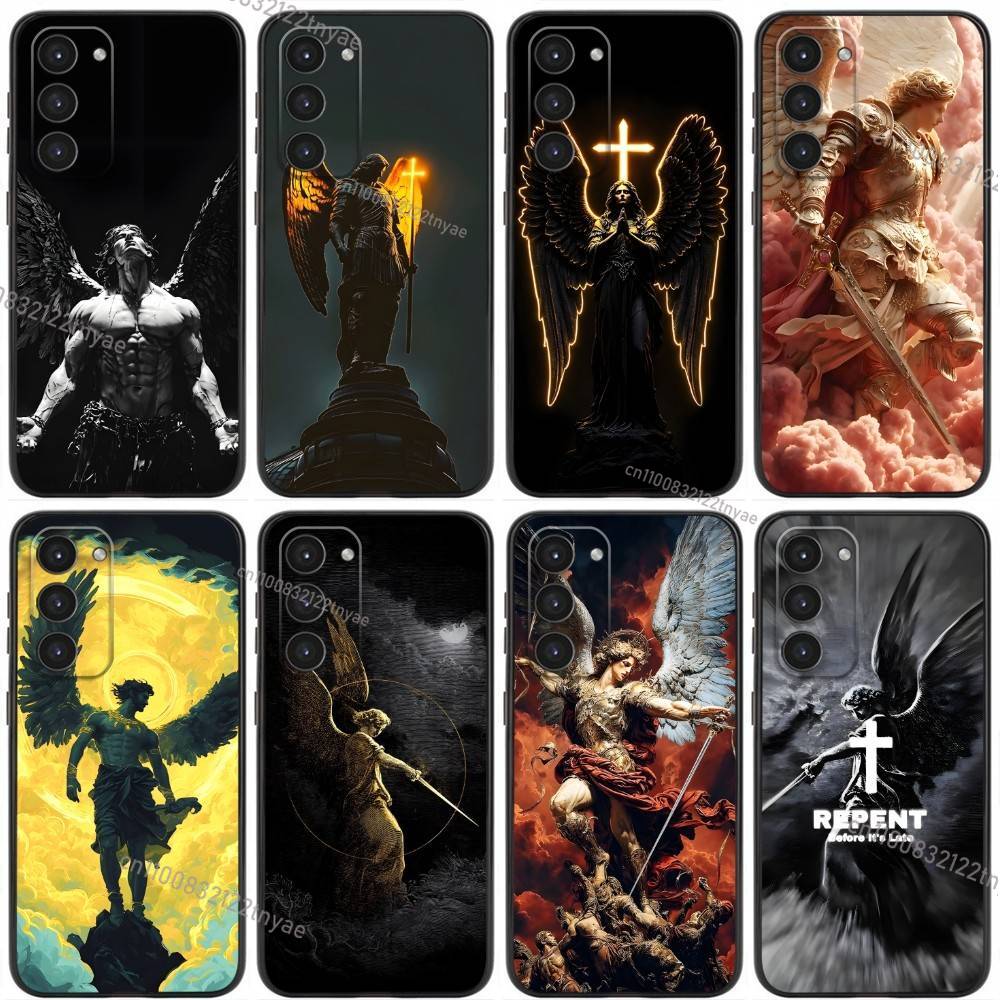 Archangel Michael Cross Phone Case For Samsung Galaxy A20,21s,22,31,32,52,53,72,73,80,91 Soft Liquid Silicone Black Cover