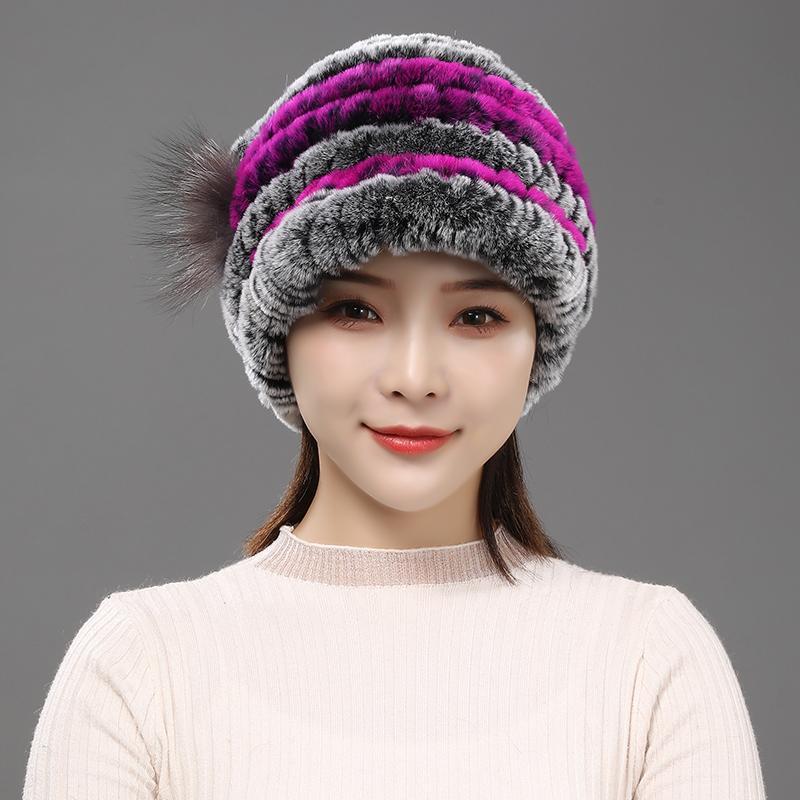 Fur Hat for Women Winter Rex Rabbit Fur Middle-aged and Elderly Ladies Mothers and Grandmothers Fashionable and Warm Knight Cap