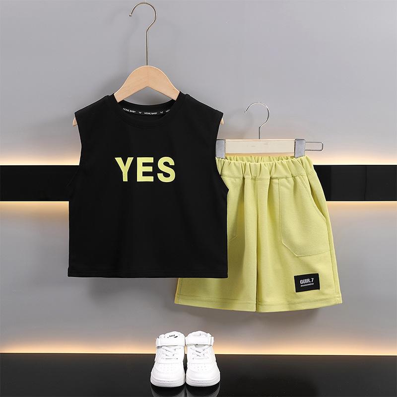 

Летний костюм для мальчиков Корейский жилет без рукавов и шорты Набор из двух предметов в повседневном модном стиле 150