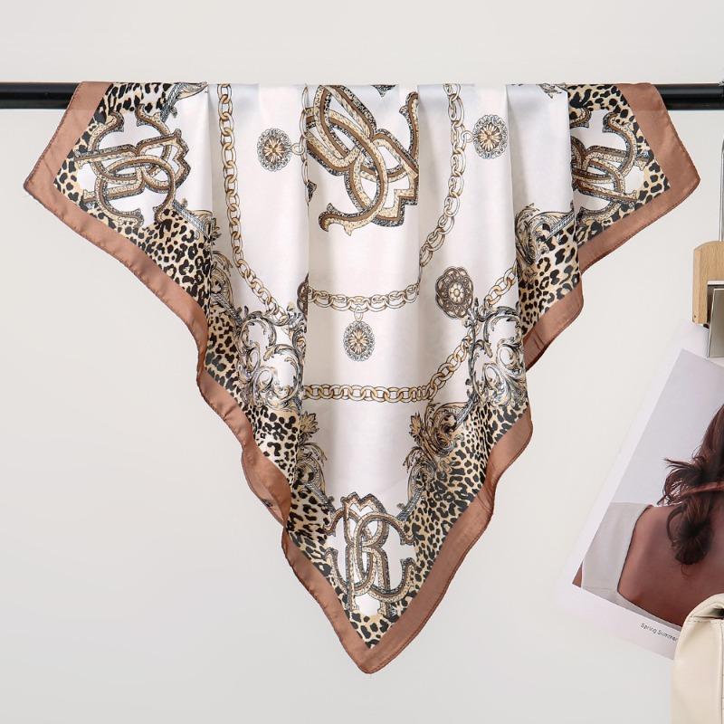 Premium leopard print chain element printing 70 imitation silk scarf spring and autumn fashion matching shawl scarf