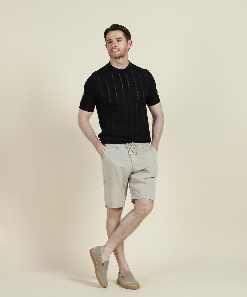 PANICALE Black Striped Short Sleeve Polo Knit