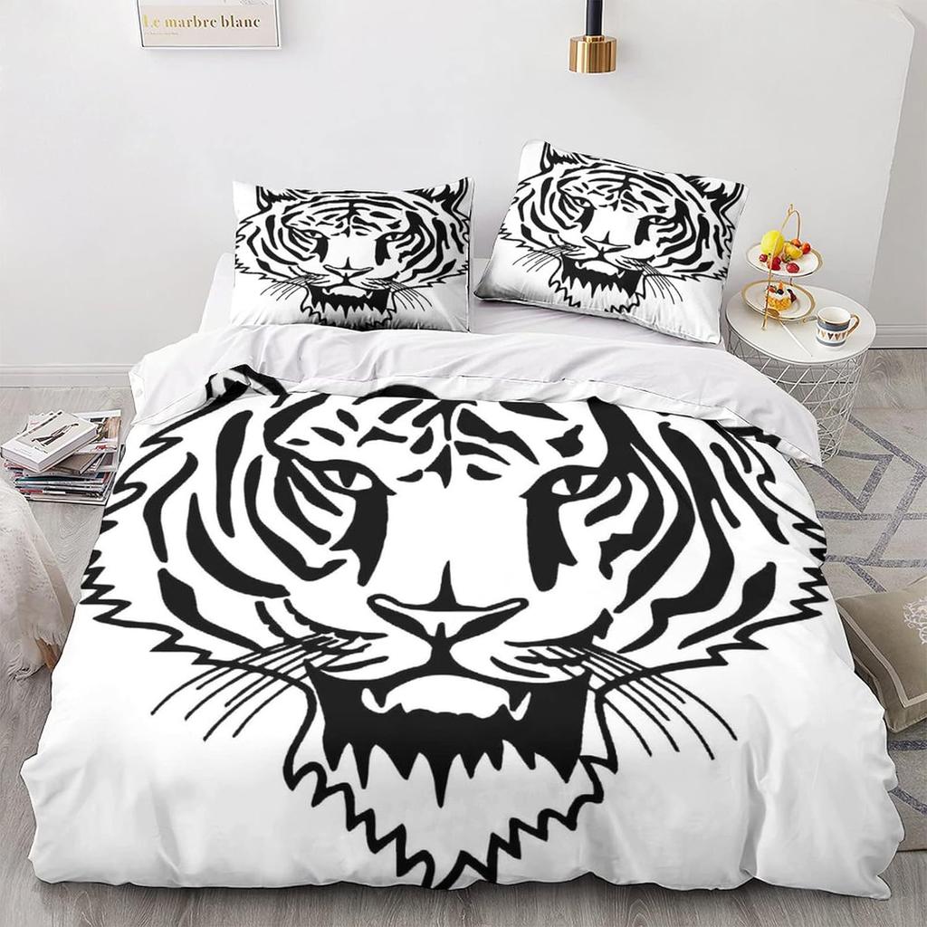 Tiger 3 Piece Printed MicrofibreSet for Kids Boys, 3D Duvet Cover Bedding White Tiger Set 3D Printed Quilt Cover with Pillowcase