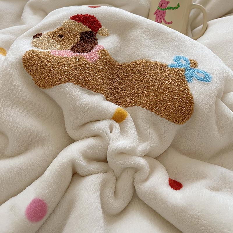 Thickened Milk Fleece Bed Four-Piece Set Fleece Quilt Cover Bed Sheet Coral Flannel Children'S Cartoon Bedding