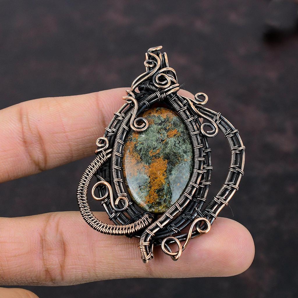 Spessartine Garnet In Limestone Pendant Copper Wire Wrapped Gemstone Pendant Handmade Copper Jewelry Brand New Pendant Wire Jewelry For Gift