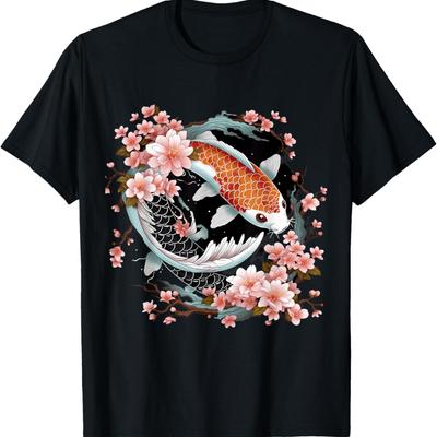 Koi Carp Ying Yang Nishikigoi Fish Cherry Blossom T-Shirt(94)
