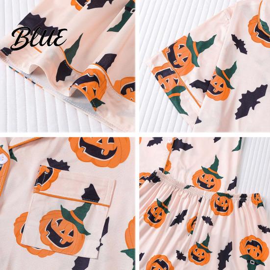 Matching Shorts Pajama Set Womens Halloween Pajamas Button Down 2 Piece Pjs Pumpkin Print Short Sleeve Sleepwear Sets