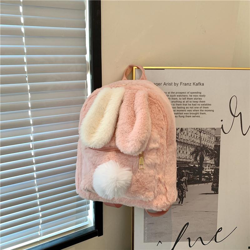 Japanese Cute Rabbit Ear Girl Backpack Women Large-capacity Furry School Bag