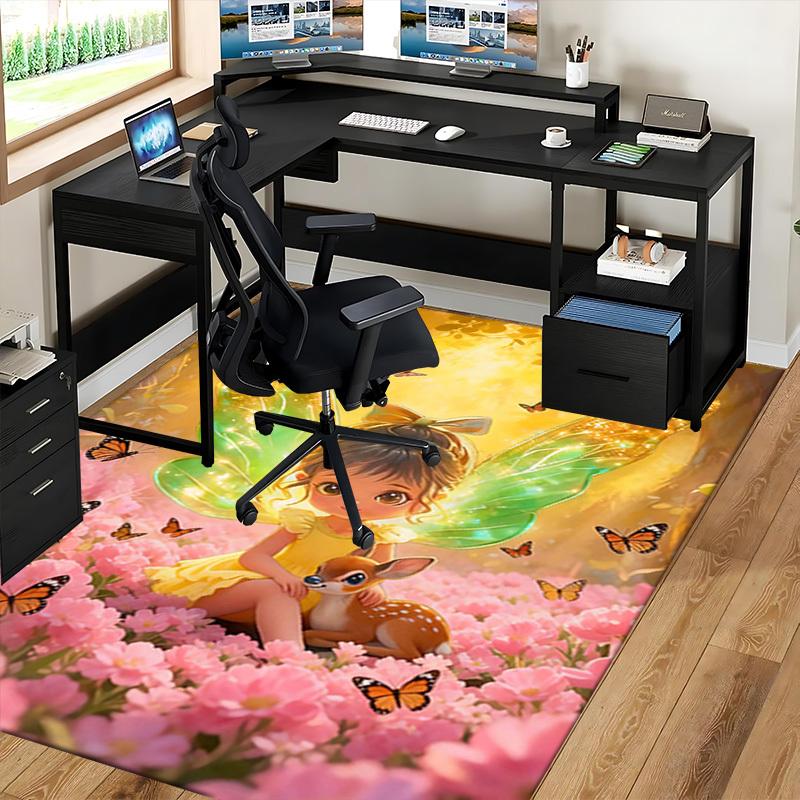 1pc Tinkerbell Fairy Office Chair Mat Anime Cartoon Design, Non Slip Carpet for Home Decor, Suitable for All Seasons