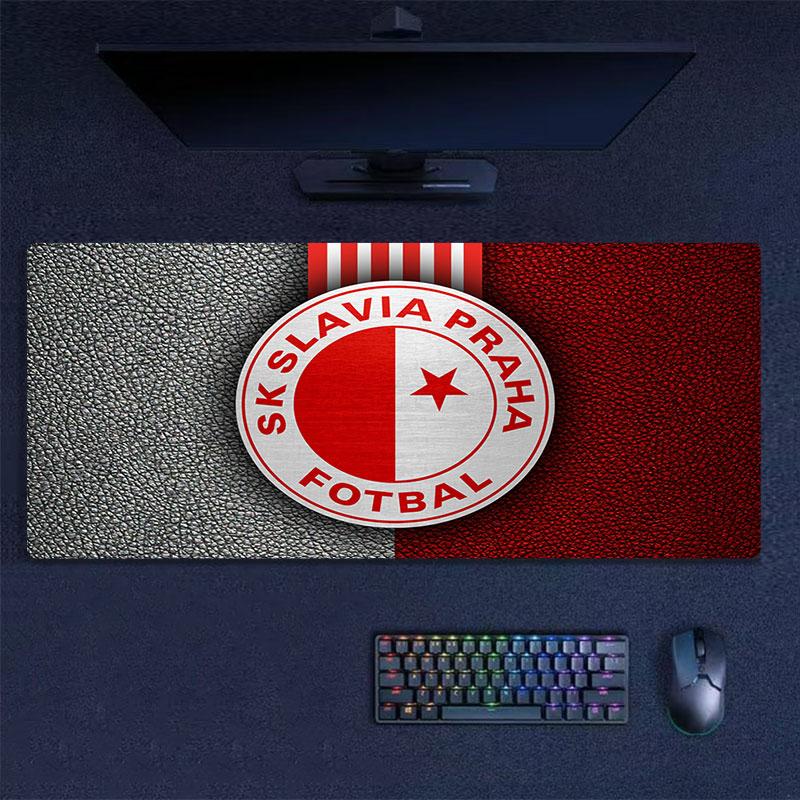 Podložka pod myš SK Slavia Praha, Velká herní podložka na stůl, Protiskluzová podložka pod myš XXL pro notebook a tablet, Podložka pod mini PC se šitými okraji