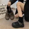 Punk Thick Heel Platform Boots Women Chunky Heels Fashion Buckle Motorcycle Boots Woman Black White Thick Bottom Ankle Booties