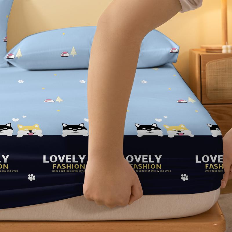 1 Simple Modern Cute Animal Dog Printed Matte Fitted Sheet, Bedroom Printed Bed Cover, Bedding (Excluding Pillowcases)