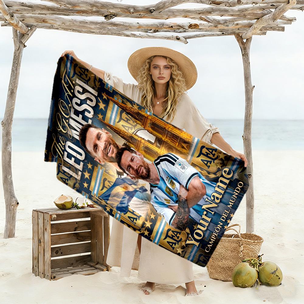 Messi Personalized Text Beach Towel High Absorbency & Quick-Dry Ideal for Travel Outdoor Swim Pool Yoga Surf Camping Hiking Gym Gift Holiday