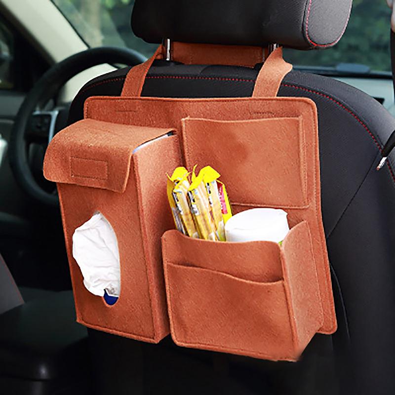 Multi-Purpose Car Storage Bag Organizer Hanging Bag Box Paper Towel Phone Storage Felt Bag Trash Can Organizer Car Accessories