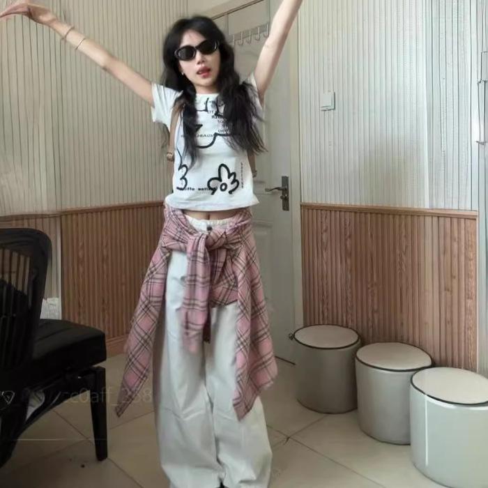 

White Floral Hand-Painted Shoulder T-Shirt - Women s Summer 2025, Short Sleeve, Pure Cotton, Slim Fit. XL белый