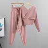 Korean Petite V-Neck Off-Shoulder Knit Two-Piece Set for Women - Autumn/Winter