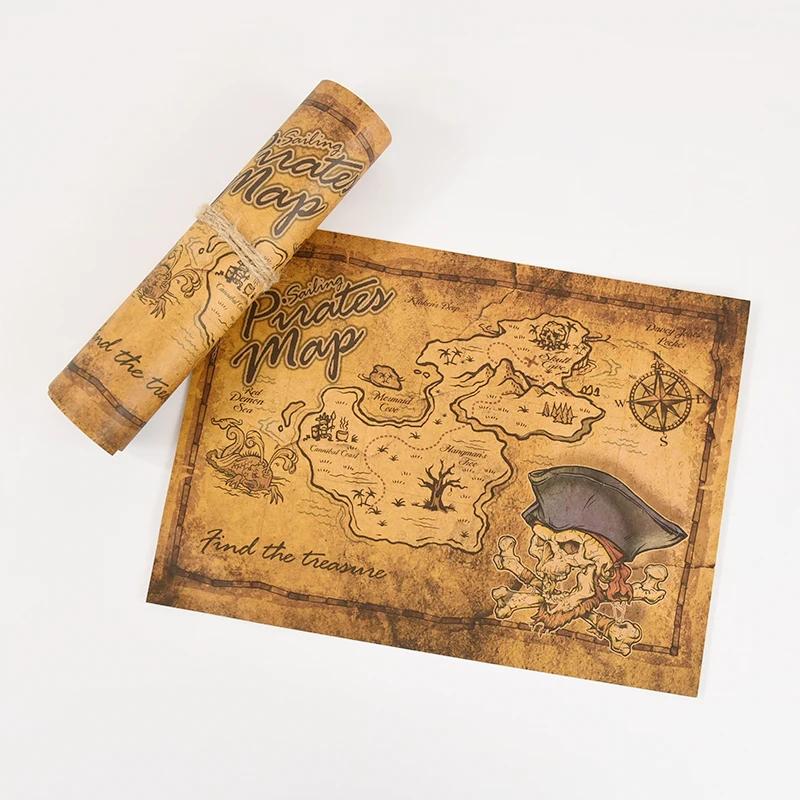 Mappa del Mar dei Caraibi Avventura Pirata Classica Vintage Vecchia Mappa del Mondo del Tesoro Decorazioni per Festa di Halloween Pirata Forniture Regalo per Bambini
