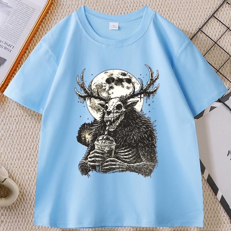 

Wendigo Moon Coffee TShirt Sarcastic Dark Humor Tee Short Sleeve Graphic T Shirts Gothic Horror Clothes Unisex Streetwear 4XL