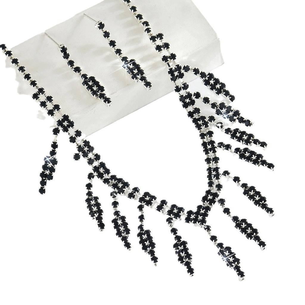 Bridal Black Luxury Evening Dress Necklace Earrings Set Wedding Ladies Personality Set Chain