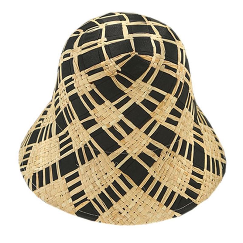

Women s Summer Fisherman Hat Hand-Woven Straw Bucket Hat Raffia Stitching for Sun Hat for Women Men Seaside Gatherings чорний