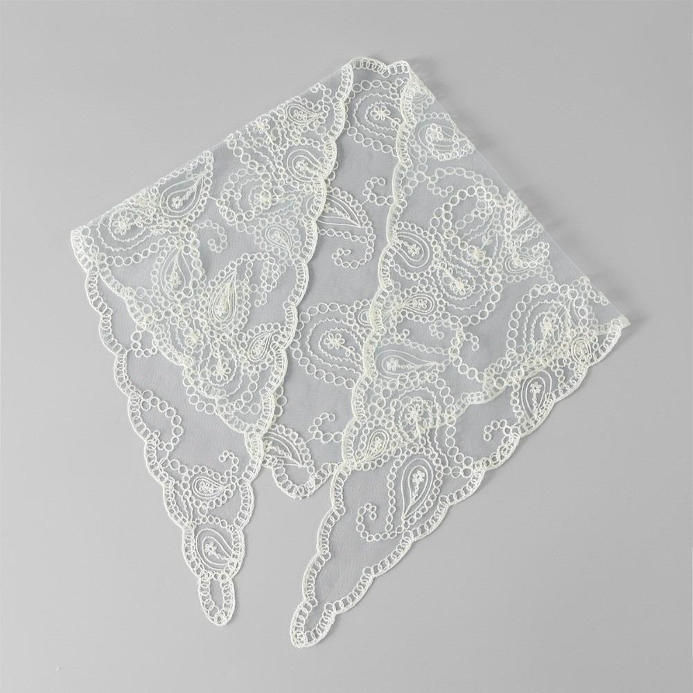 Solid Color Embroidery Shawl Thin Fabric Prayer Veil Vintage Hair Scarf  for Women