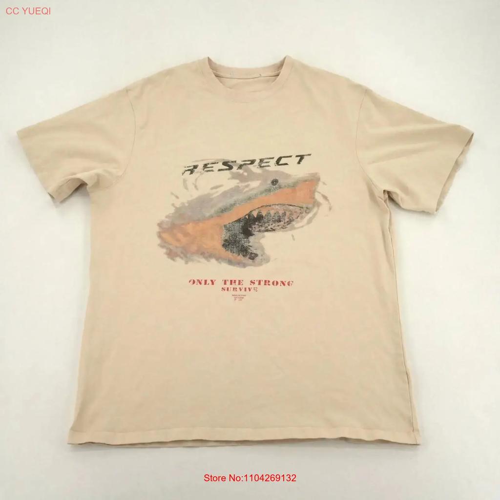 Only The Strong Survive Shark T Shirt Vintage White Tan Vintage Stylish Slightly Breathable Versatile