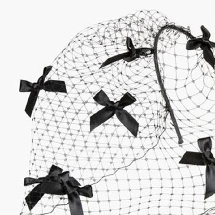 Black Birdcage Veil Fascinator Hairband With Bows Detail Wedding Hair Accessory Retro Theme