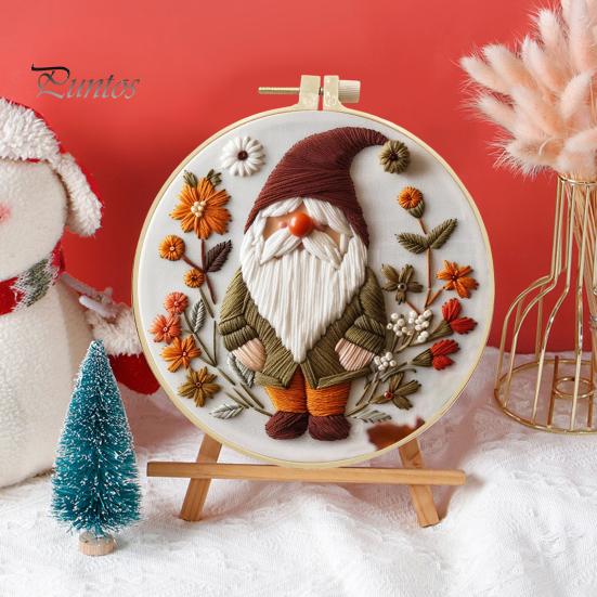 Halloween Embroidery Kit DIY Cross Stitch Kit with Embroidery Hoop Hand Embroidery Starter Handmade Gnome Crafts for Beginners Adults