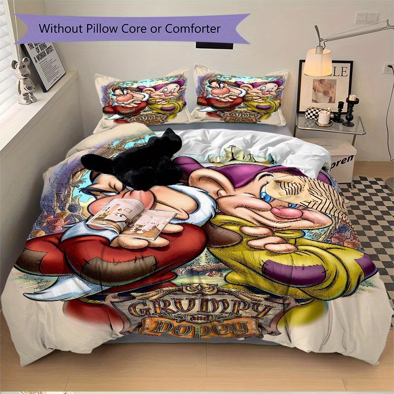 3pcs Grumpy & Dopey Printed Quilt Set Soft and Comfortable Quilt Cover for Bedroom, Guest Room W058