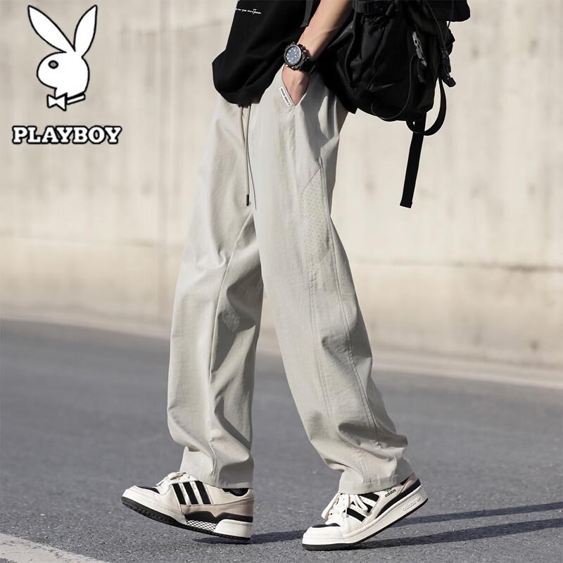 Playboy Men s Summer Ice-feel Casual Straight Trousers 3XL