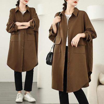 2025 Spring/Autumn Loose Plus Size Long Shirt Coat - Hong Kong Style