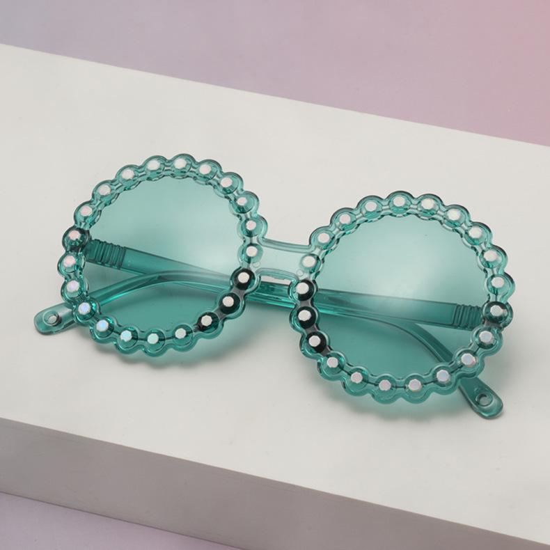 Kids Pearl Scallop Round Sunglasses Colorful Transparent Frame UV Protection Cute Shades For Girls Party KJ183