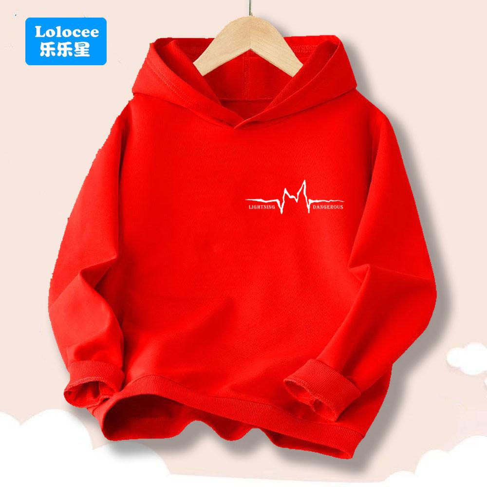 Kids Fashion Streetwear Boys Girls Black Hoodie with Lightning Pulse Print Casual Cool Long Sleeve Pullover Sweatshirt