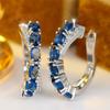 Elegant Female Big Oval Blue Zircon Stone Hoop Earrings Trendy Fashion Silver Color Wedding Jewelry For Women
