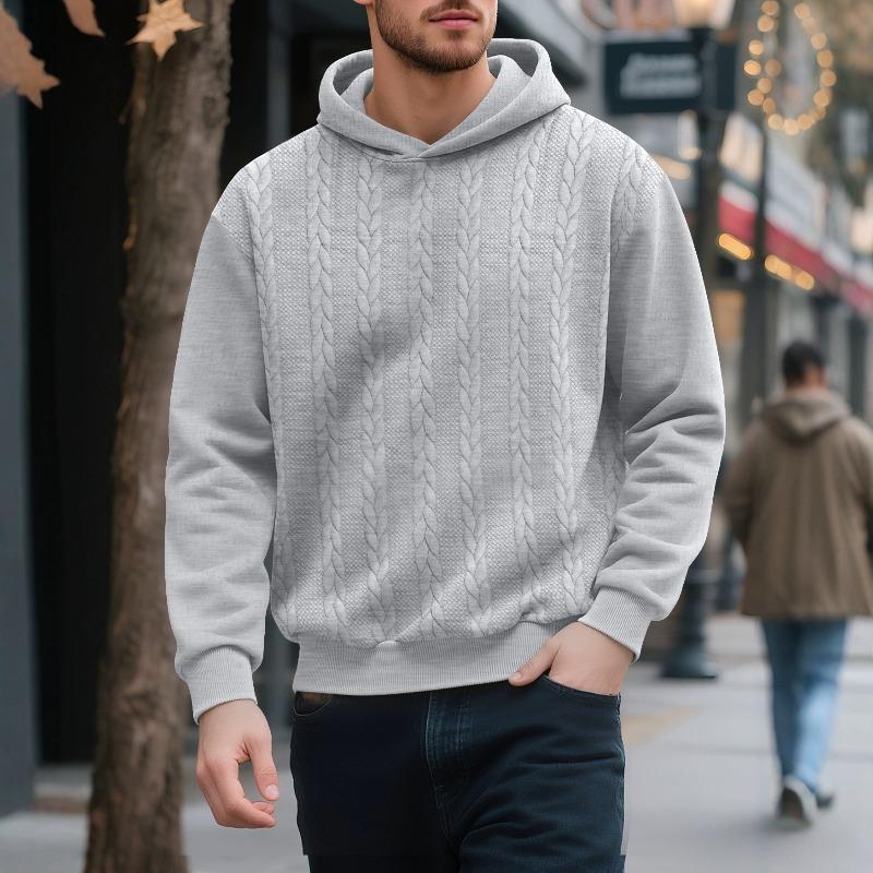 Men's Large Size Autumn and Winter Casual New Thickened Jacquard Hooded Sweater Long Sleeve Men's Top