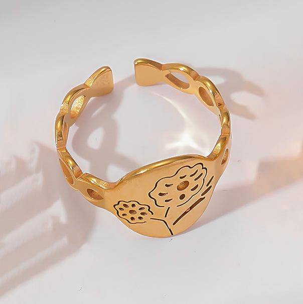 Inel deschis contemporan european și american din oțel inoxidabil placat cu aur de 18k pentru femei - Bijuterii versatile, elegante cu personalitate