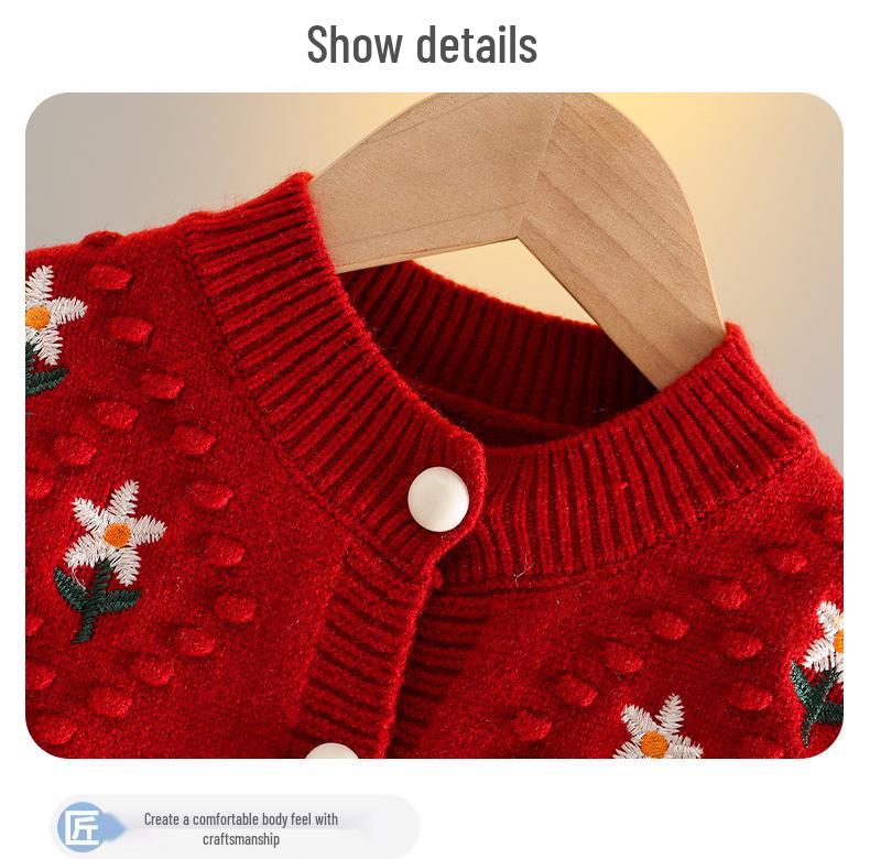Girls' Wool Embroidered Knit Cardigan - 2025 Autumn/Winter Korean Style Baby Sweater
