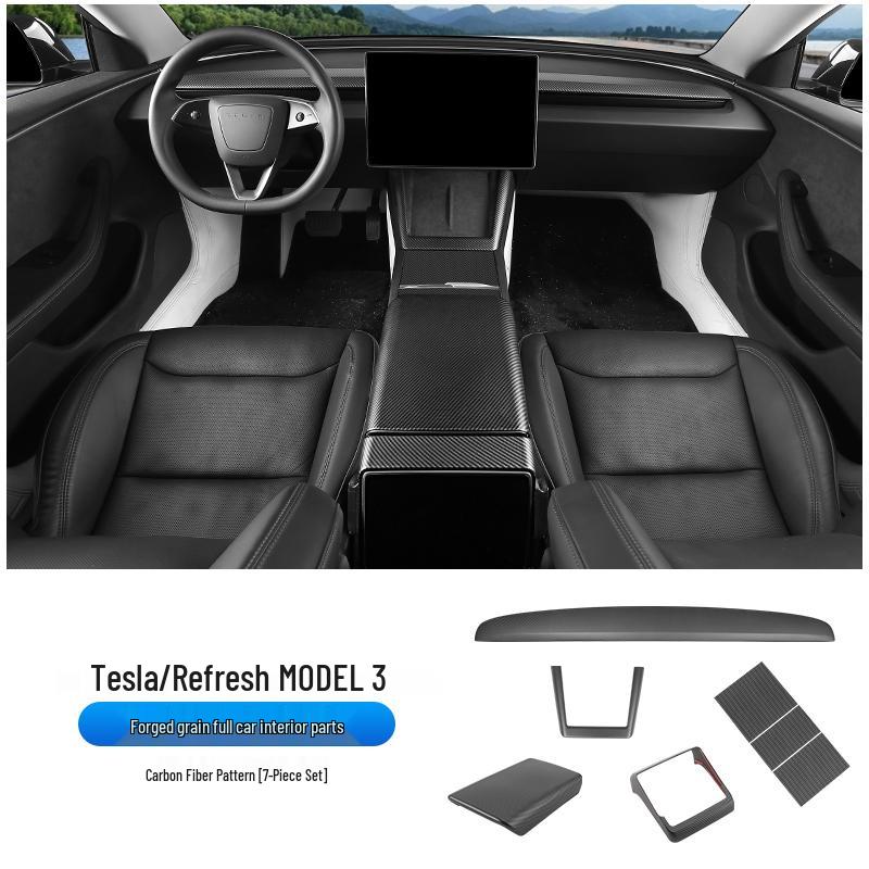Tesla Model Y/3 Carbon Fiber Texture Center Console Trim Accessories