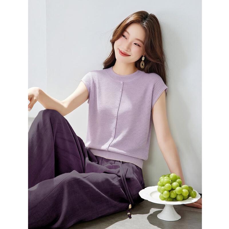 Srcr Women s Elegant Silk Blend Short Sleeve Knit Top L