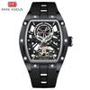 Orologio Mini Focus, Orologio da Uomo a Forma di Botte di Vino Cassa in Acciaio Completamente Scheletrato Automatico Meccanico Orologio da Uomo 0603G