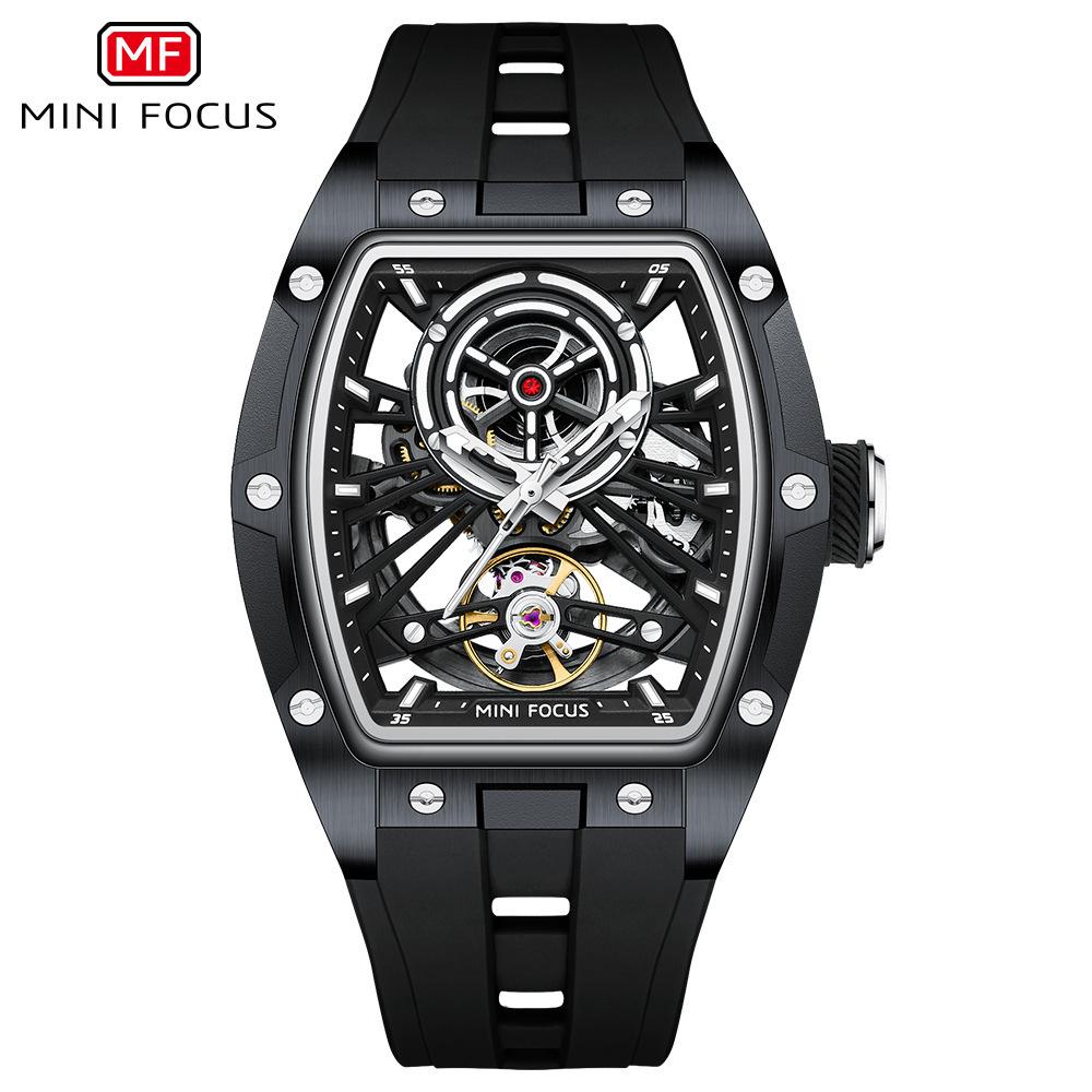 Orologio Mini Focus, Orologio da Uomo a Forma di Botte di Vino Cassa in Acciaio Completamente Scheletrato Automatico Meccanico Orologio da Uomo 0603G